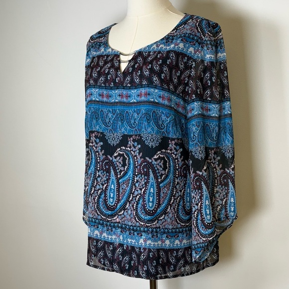 Sara Michelle Paisley Blouse Sheer With Metallic Thread Women’s Size Small - Picture 2 of 10